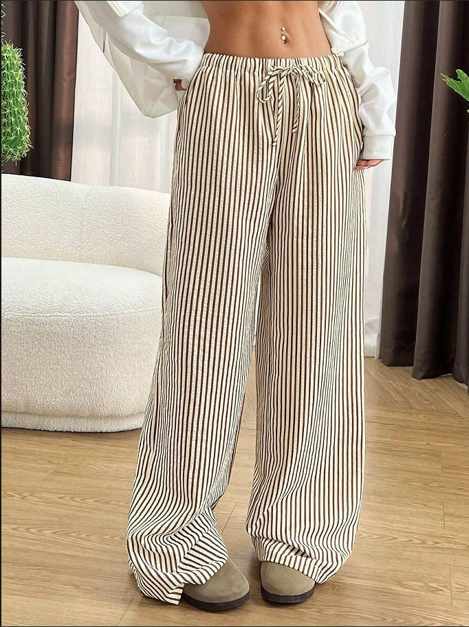 European And American Ladies Striped Loose Waist Adjustable Drawstring Maternity Casual Pants