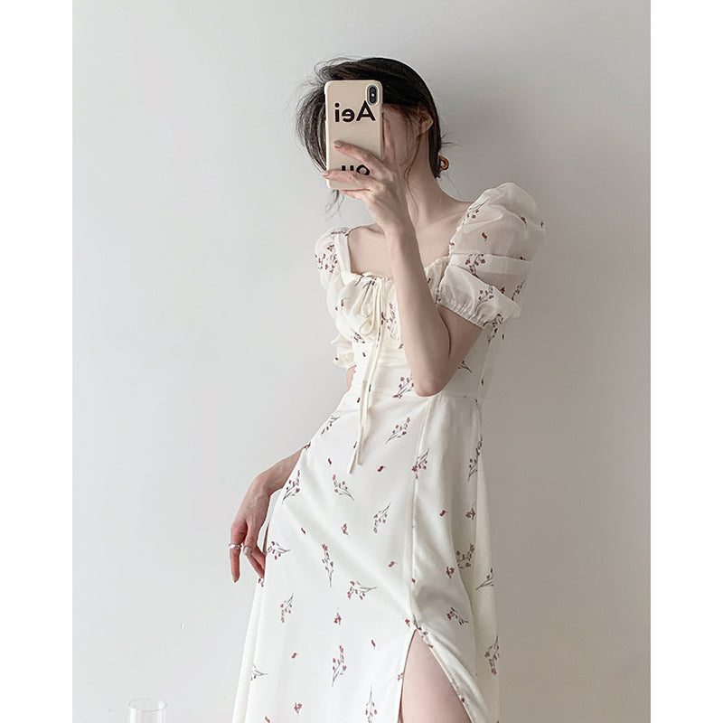 Temperament Floral Bubble Sleeved Dress