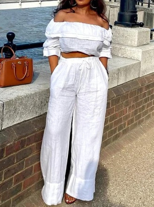 Fashionable Casual Slim-fit Wide-leg Pants Set