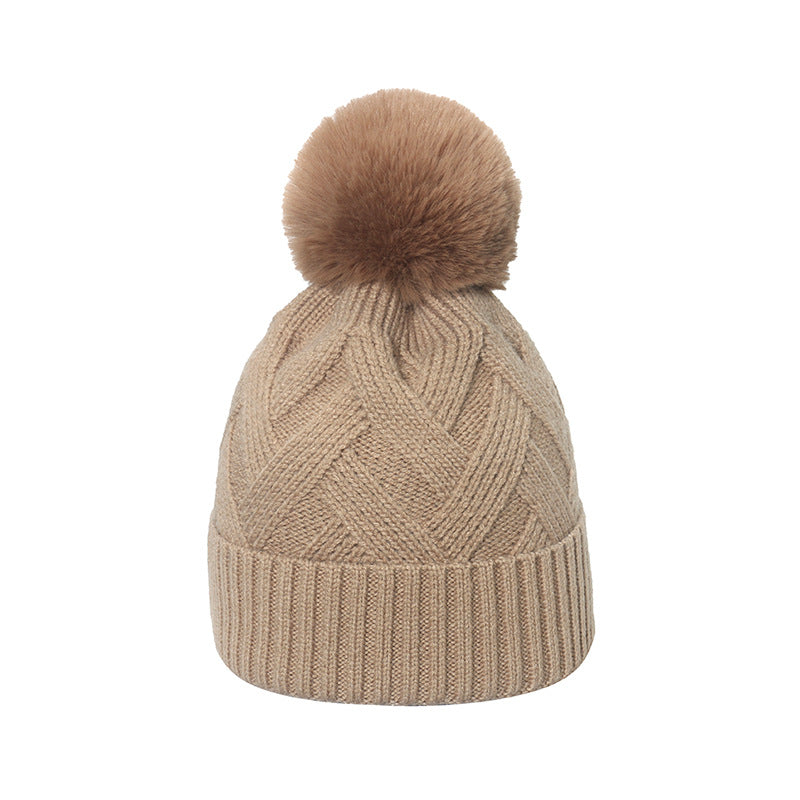 Trend Cross-border Fur Ball Woolen Cap Braiding Thread Plaid Knitted Hat