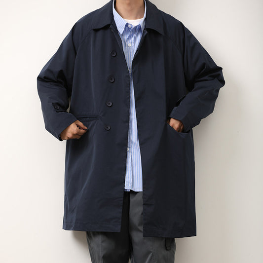 Japanese-style Solid-color Mens Loose-fitting Casual Basic Springautumn Trench Coat