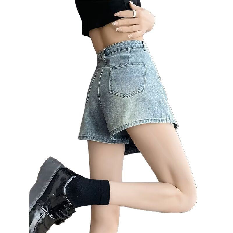 New High-waisted Retro-style Fashionable Casual Denim Shorts