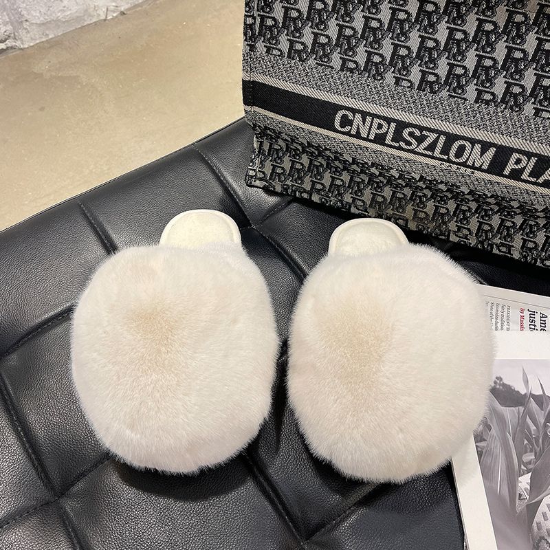Women's Flat Bottom Half Slippers With Fur Toe Head