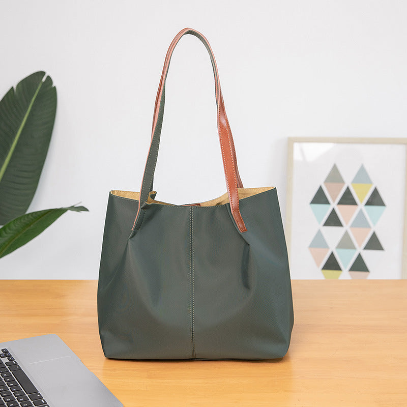 Stor Kapacitet One-shoulder Casual Lærred Tote Taske Dame Skuldertaske Vandtæt Oxford Stof