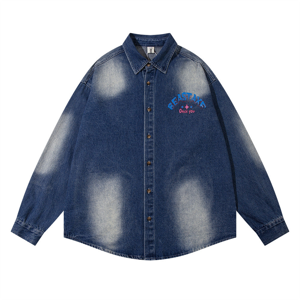 National Fashion High Street Niche tegneserieprint denim skjortejakke