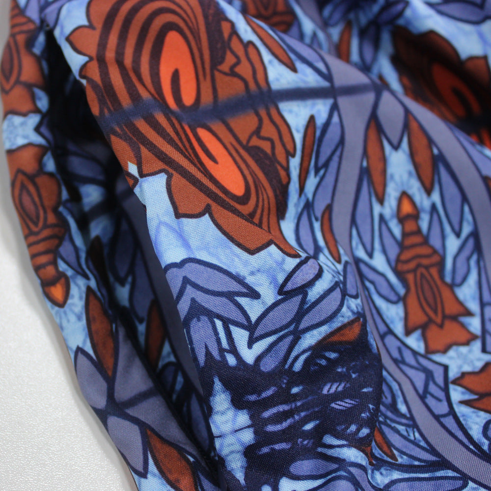 Contrast Print Zip-Up Long Bodysuit