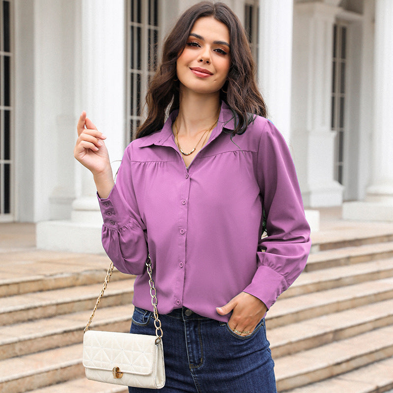 Solid Color Loose Long Sleeves Women's Shirt