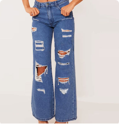New Retro Black Straight-leg High-waist Jeans