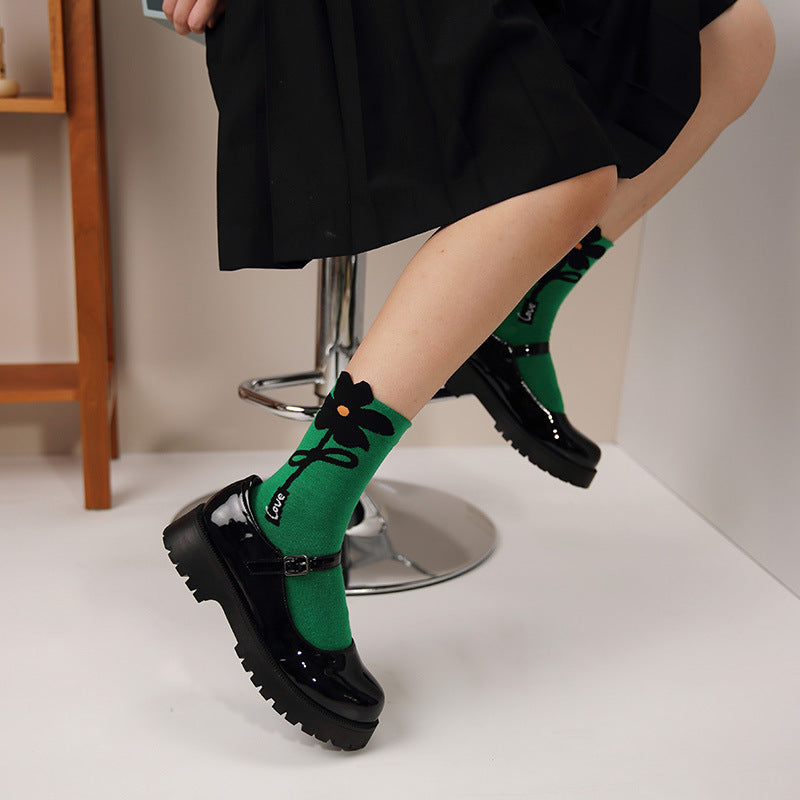 Bow three-dimensional flower cotton socks checkerboard rabbit