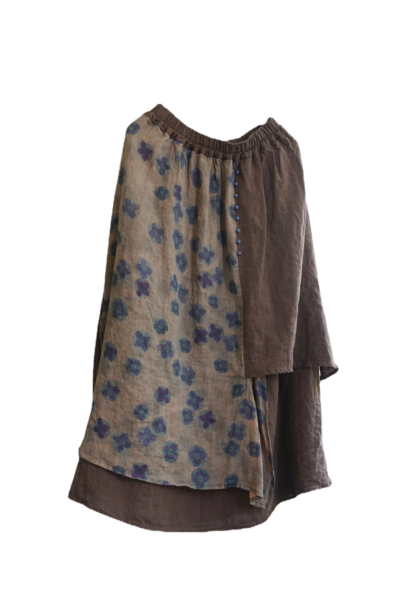 Retro Nostalgic Blue Dyed Printed Irregular Long Dress