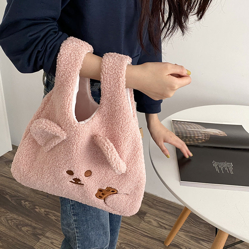 Cartoon Plush Backpack Cute Girl Lamb Wool Hand Bag