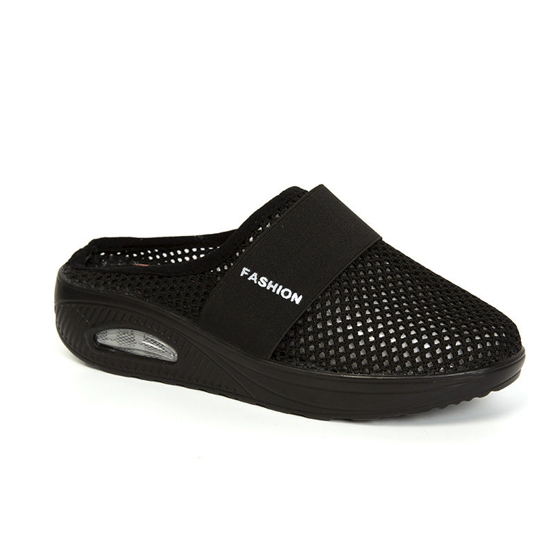 Daily Casual Baotou Mesh Round Head Wedge Heel Plus Size Slippers