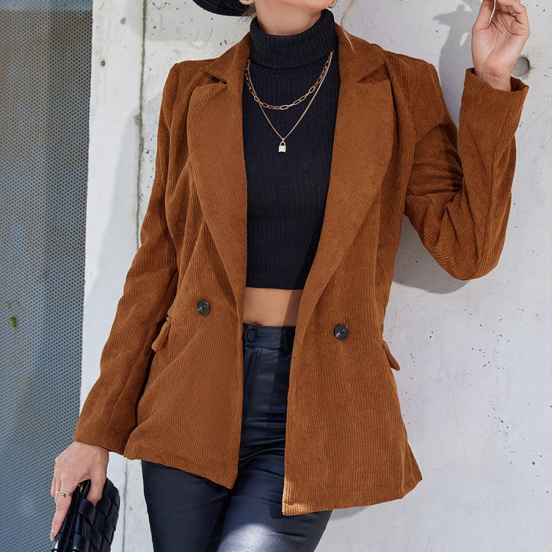 Corduroy Double-breasted Large Lapel Casual Small Suit