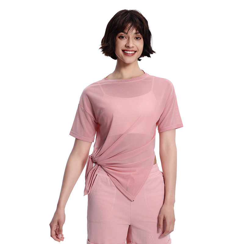 Summer Yoga Short Sleeve Women's Mesh Side Slit