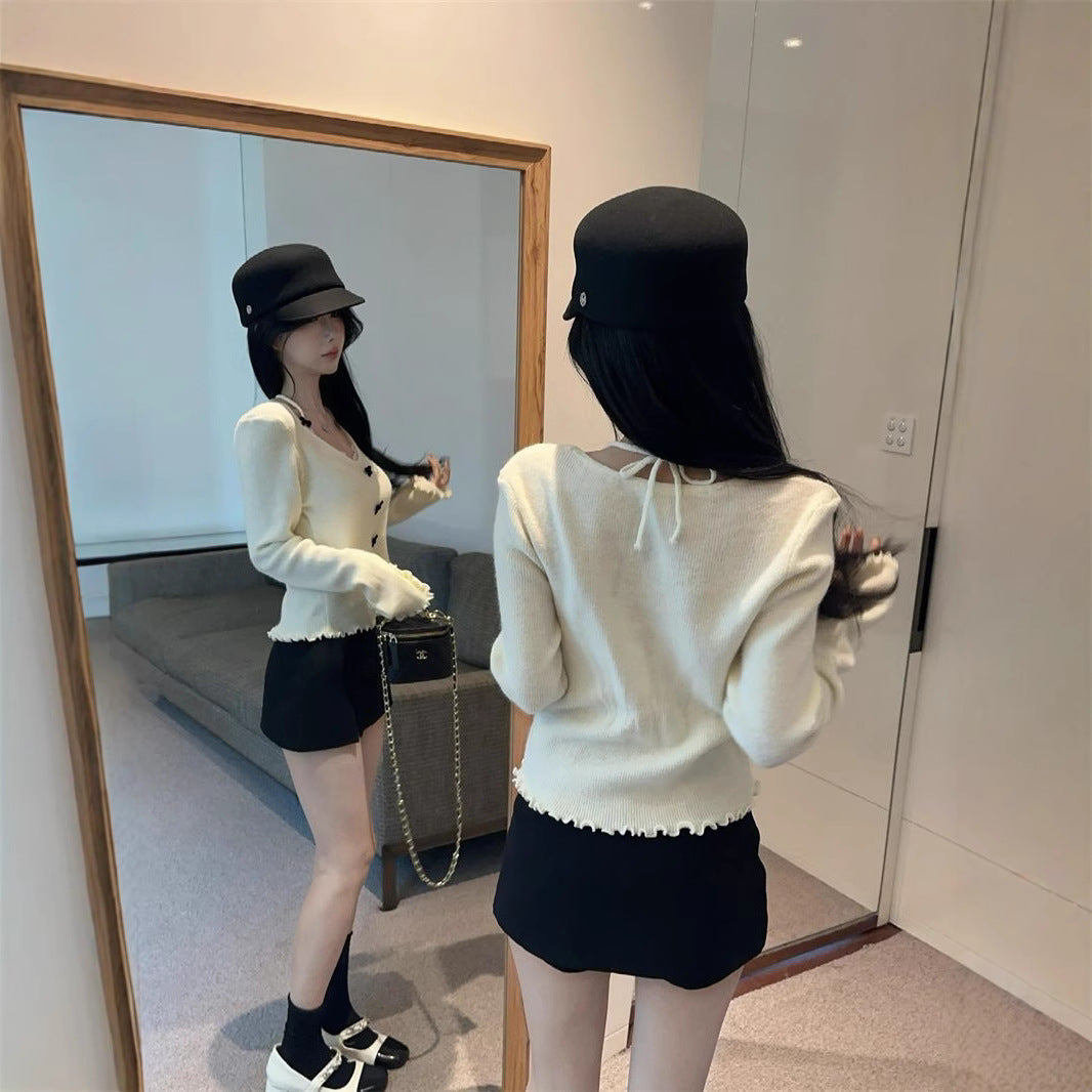 Bowknot Knitted Sweater Women's Autumn And Winter Pure Desire Halter Top