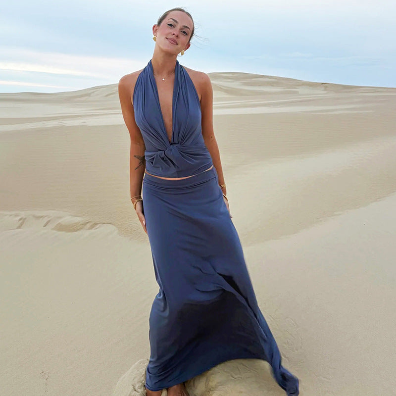 Womens Sexy Halter Top And Skirt Set