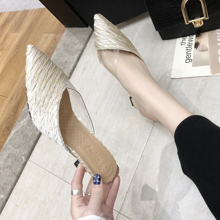 Baotou Half Slippers Female Pointed Outer Wear PVC Stitching