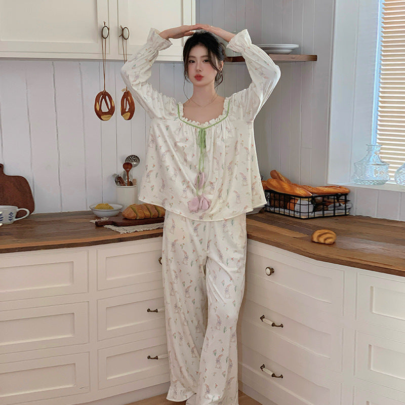 Womens AutumnWinter Pajamas Thin Fleece Set With Long Sleeves And Long Pants