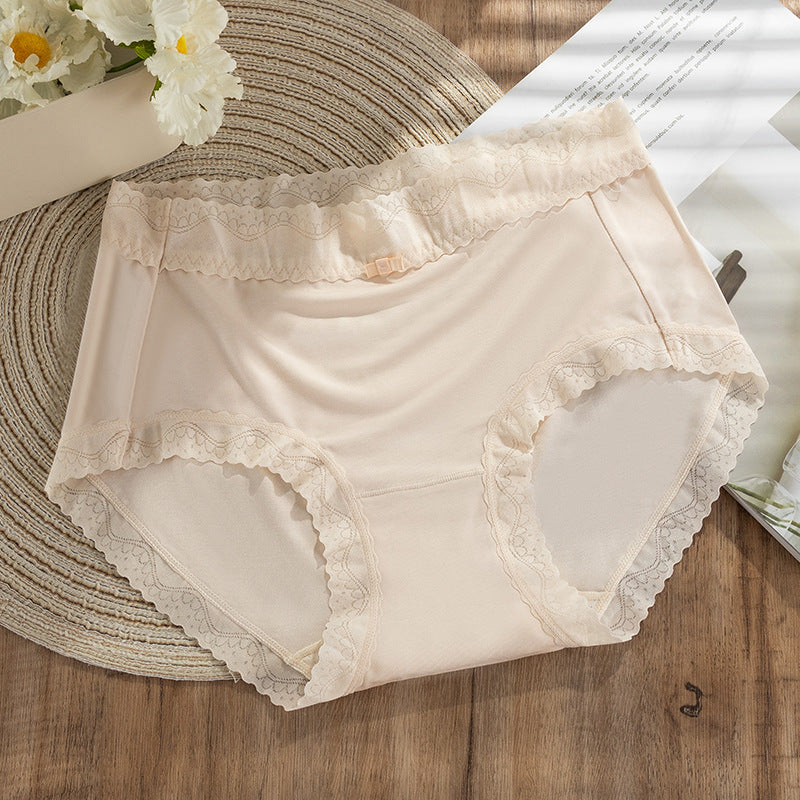 Mulberry Silk Crotch Mid Waist Traceless Triangle Lace Panties