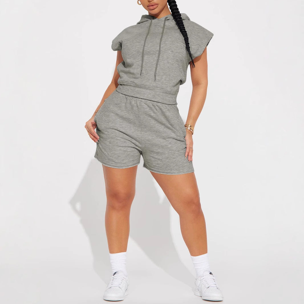 Solid-color Casual Two-piece Sporty Set With A Hooded Pocket