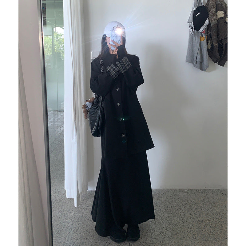 Women's Autumn High Waist Black Irregular Split Design Fishtail Skirt