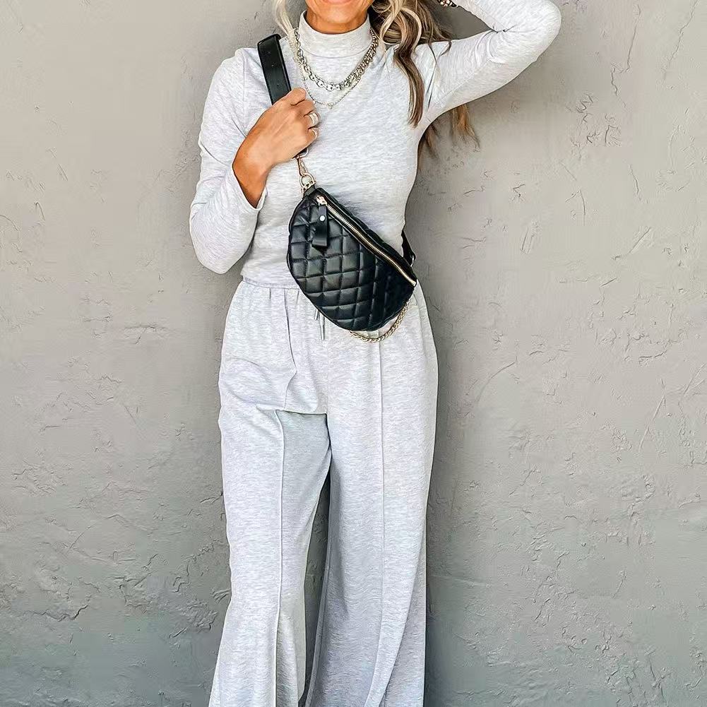 Women's Turtleneck Long Sleeve Top And Trousers Suit