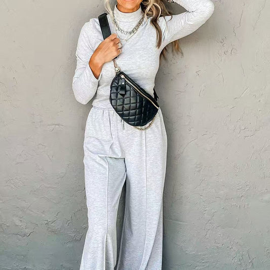 Women's Turtleneck Long Sleeve Top And Trousers Suit