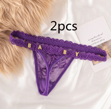 Women's Lace Transparent Rhinestone Letter Shorts