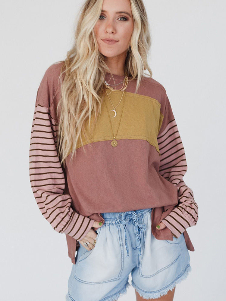 Women's Hoodie Casual Striped Color Matching Long-sleeved Top