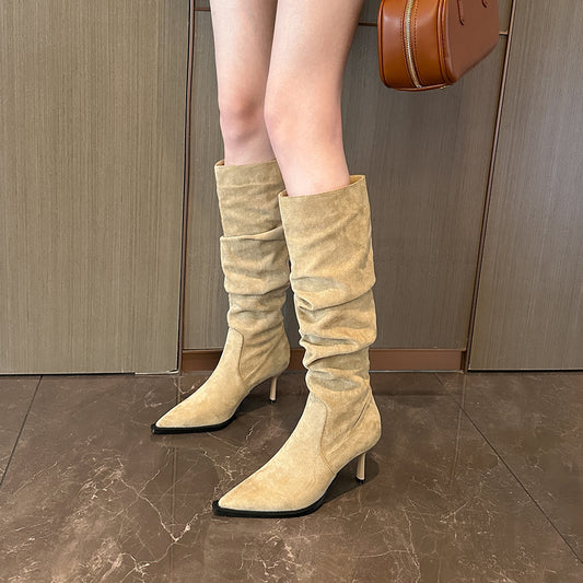 Pointed Toe Skinny Boots Below The Knee Boots