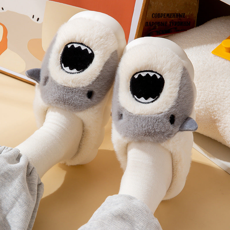 Cartoon Shark Cotton Slippers Winter Home Non-slip Indoor Plush Warm