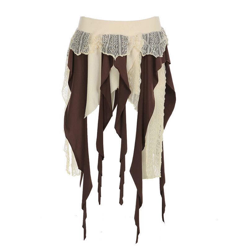 Leopard Print Mesh Stitching Irregular Skirt Hot Girl Pleated High Waist
