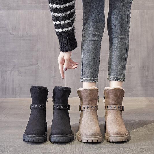 Snow Boots Women's Fur One New Style Cotton Shoes Thickened And Velvet