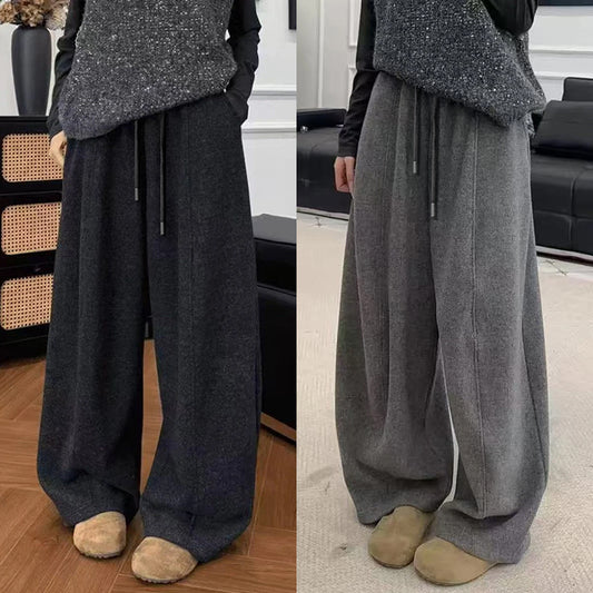 Casual Fleece-lined High-waisted Wide-leg Sweatpants