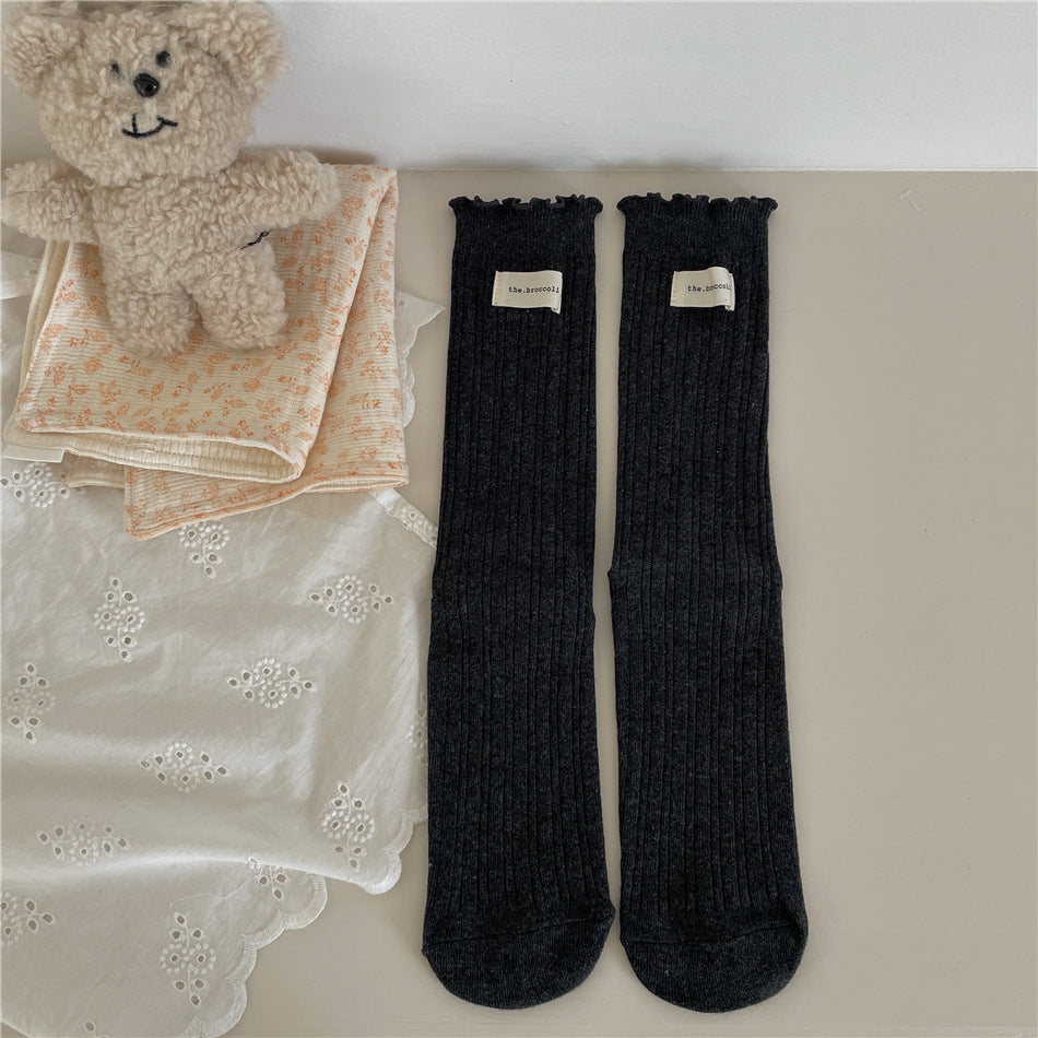 New Autumn And Winter Sweet Ruffled Socks For Girls Solidcolor Mid-calf Length