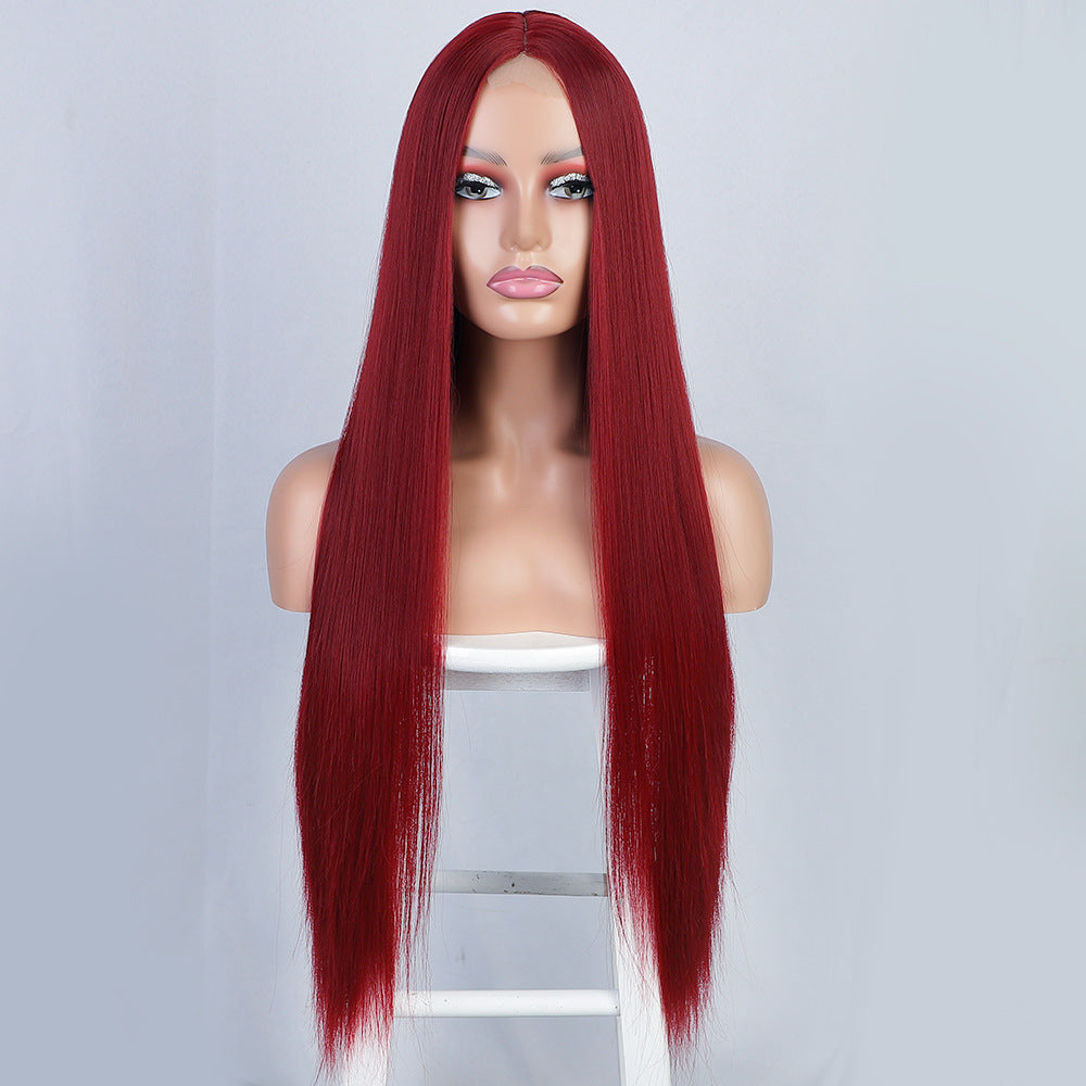 Front Lace Langt Glat Hår Kemisk Fiber Paryk