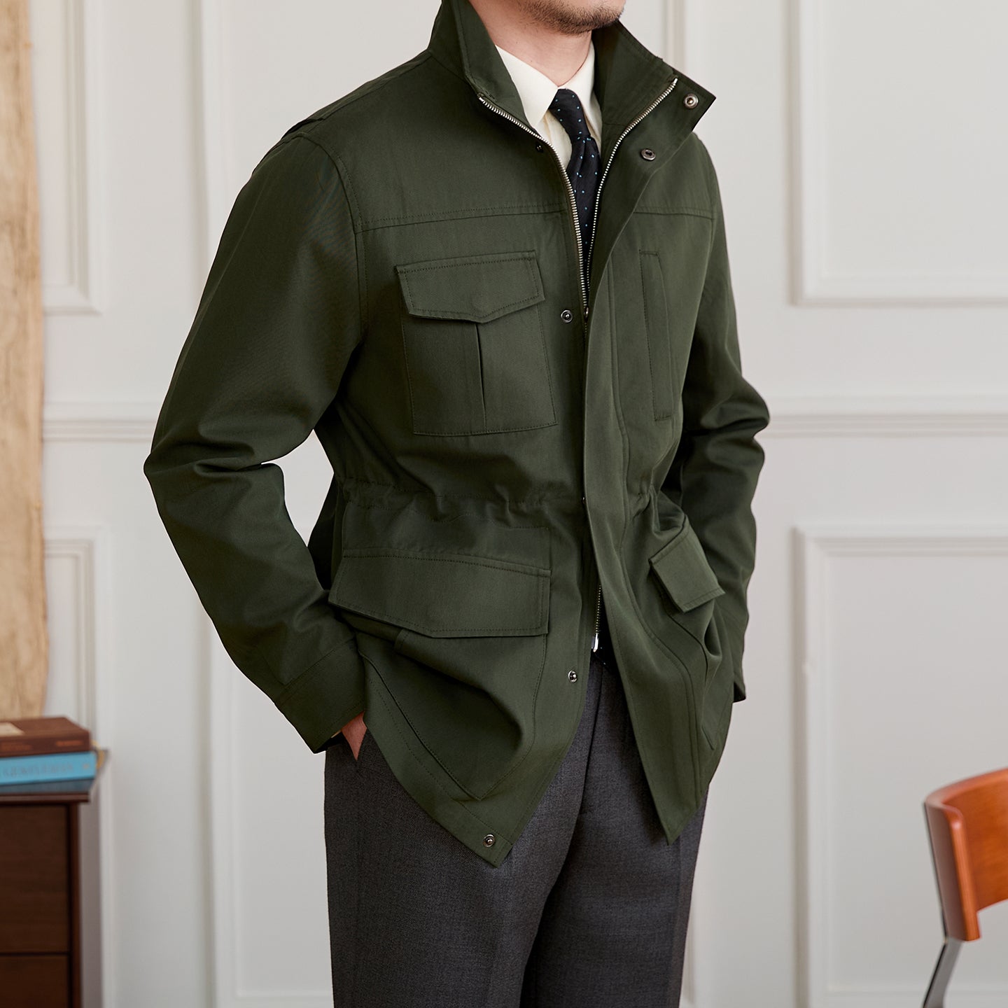 Stand Collar Gentry Waist Trimming Casual Jacket Vintage Coat
