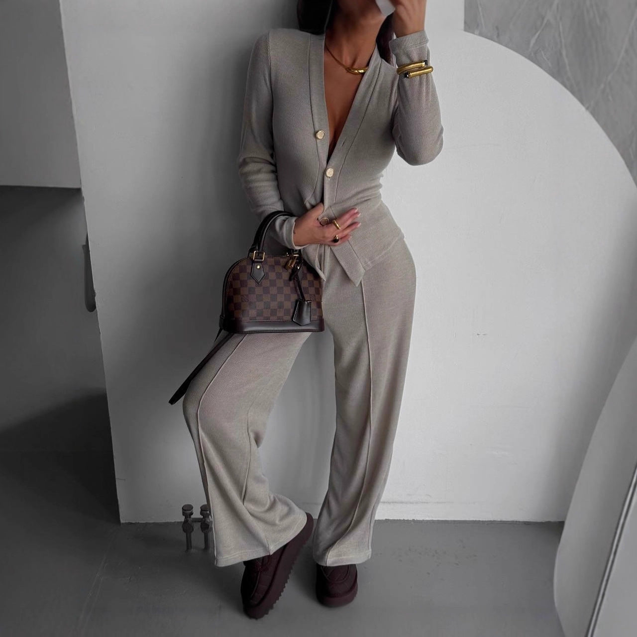 Women's Casual Button-Up Top And Pants Set