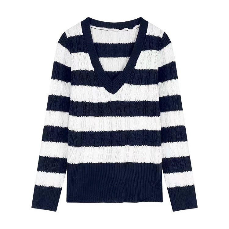 Womens Vneck Striped Sweater