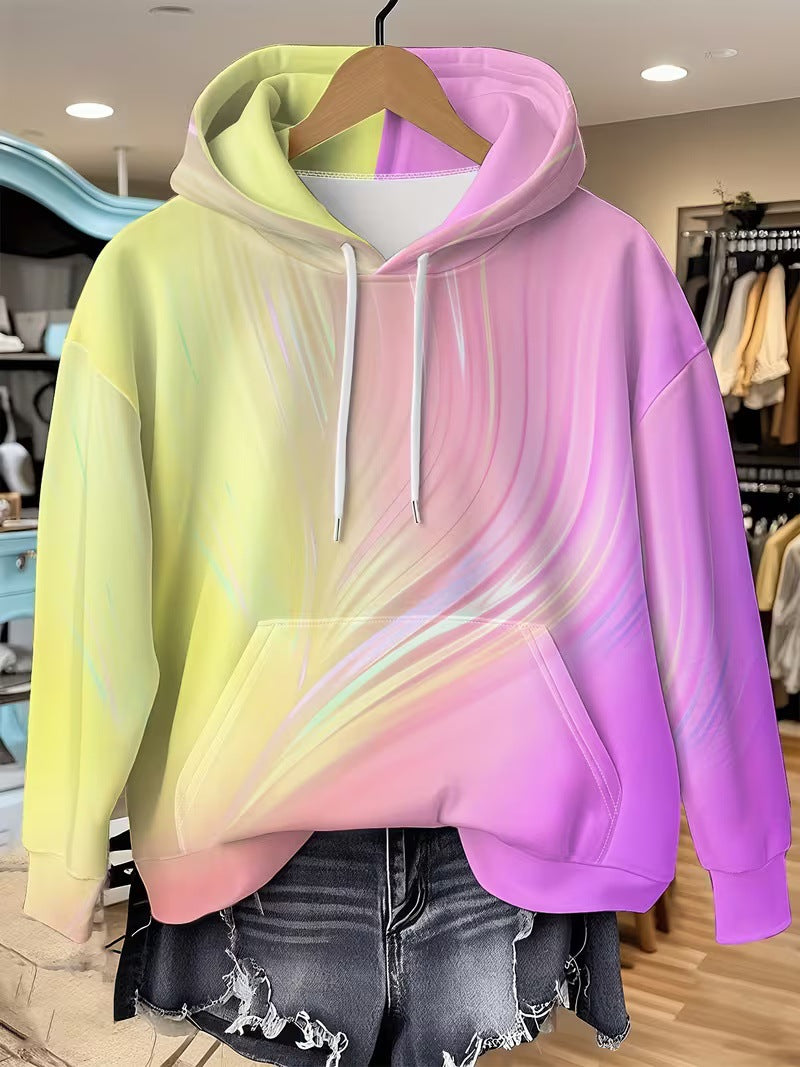 Tie-dye Gradient Print Hættetrøje til kvinder