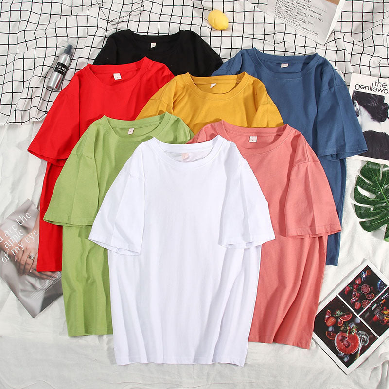 Women's Loose Solid Color Cotton Round Neck