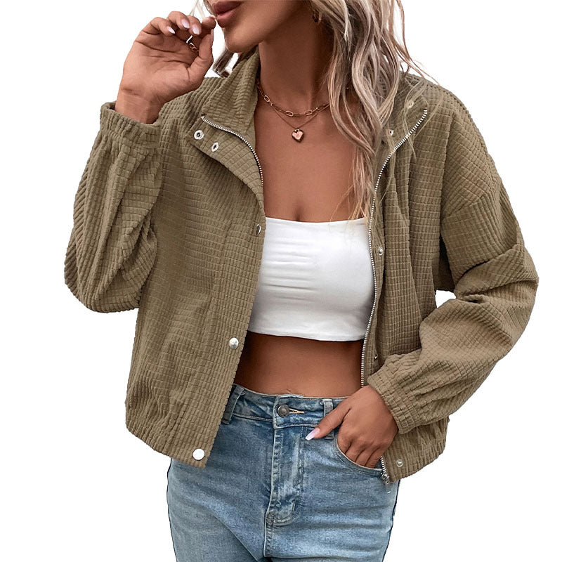 Fashion Leisure Corduroy Female Brown Jacket