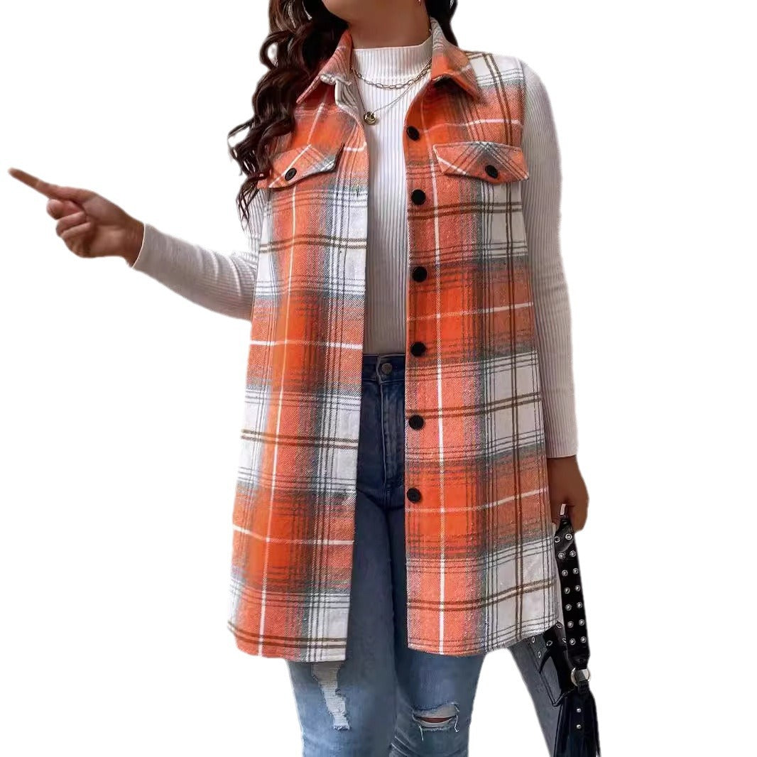 Plus Size Plaid Sleeveless Vest
