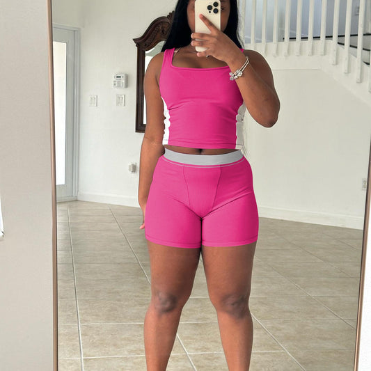 Stylish Casual Ribbed Patchwork Two-piece Set