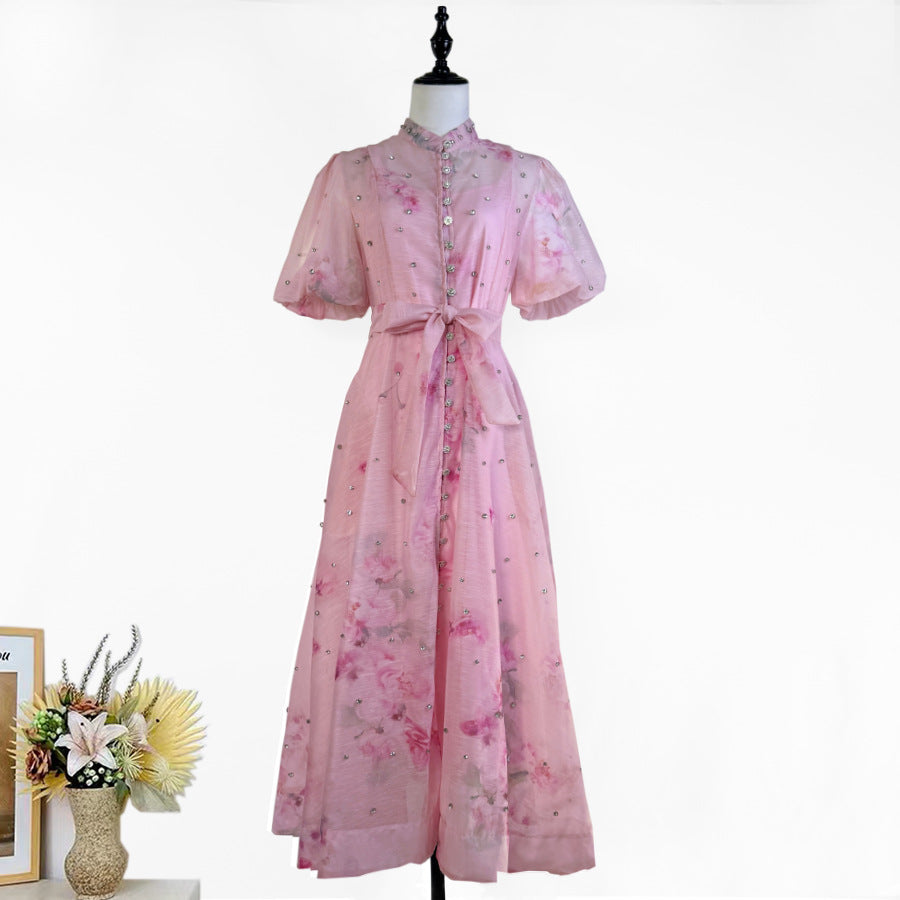Womens Vintage-Style Floral Print Cinched Waist Dress