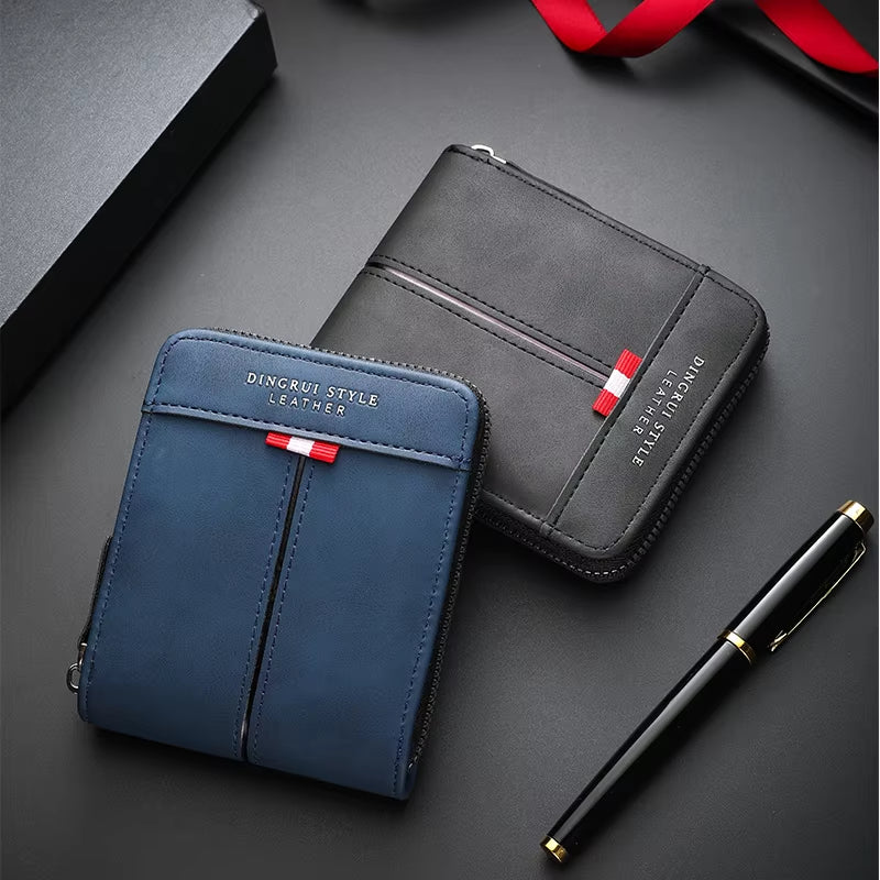 2025 New Cross-Border Men'S Wallet Short Horizontal Zipper Leather Wallet Zero Wallet Retro Leisure Buckle Square Bag