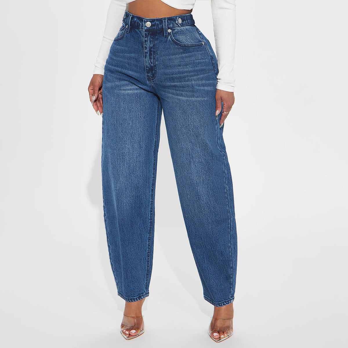 Womens Designer Washed-Blue Retro Flared Denim Jeans