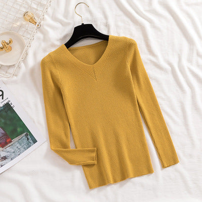 Women's Slim-fit Long-sleeved Pullover Skinny V-neck Sweater