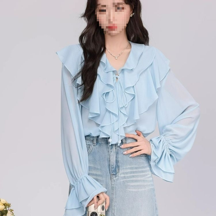 Women's Fashionable Loose Ruffle-Trimmed Shirt