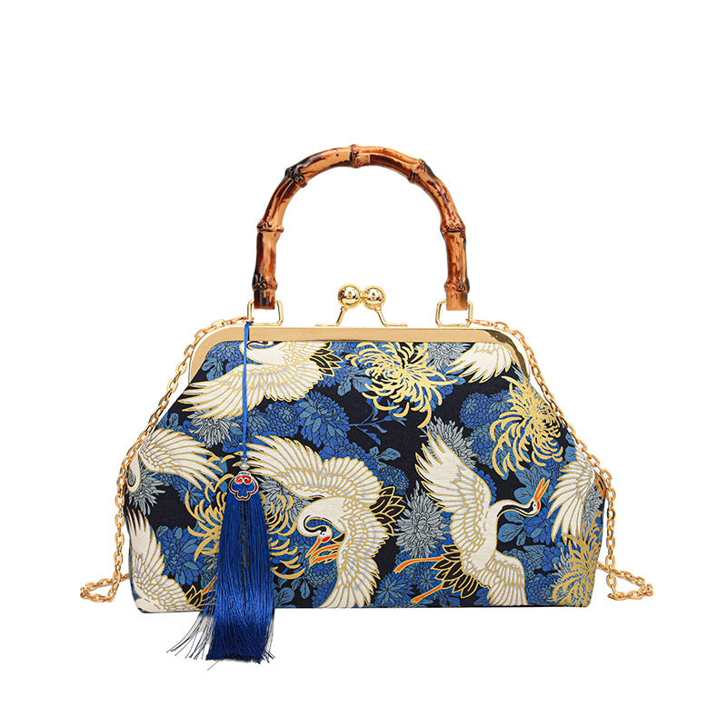 New Chinese Style Retro National Style Embroidered Clutch Bag Red-crowned Crane Handbag